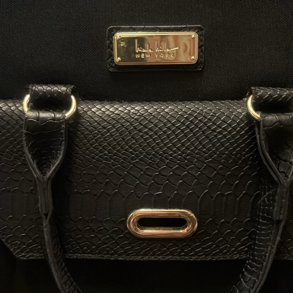 Nicole Miller Black Textured Flap Backpack